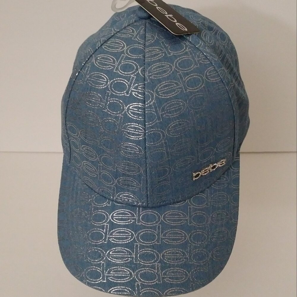 Bebe Light Blue/Silver Rhinestone Logo & Monogram Hat